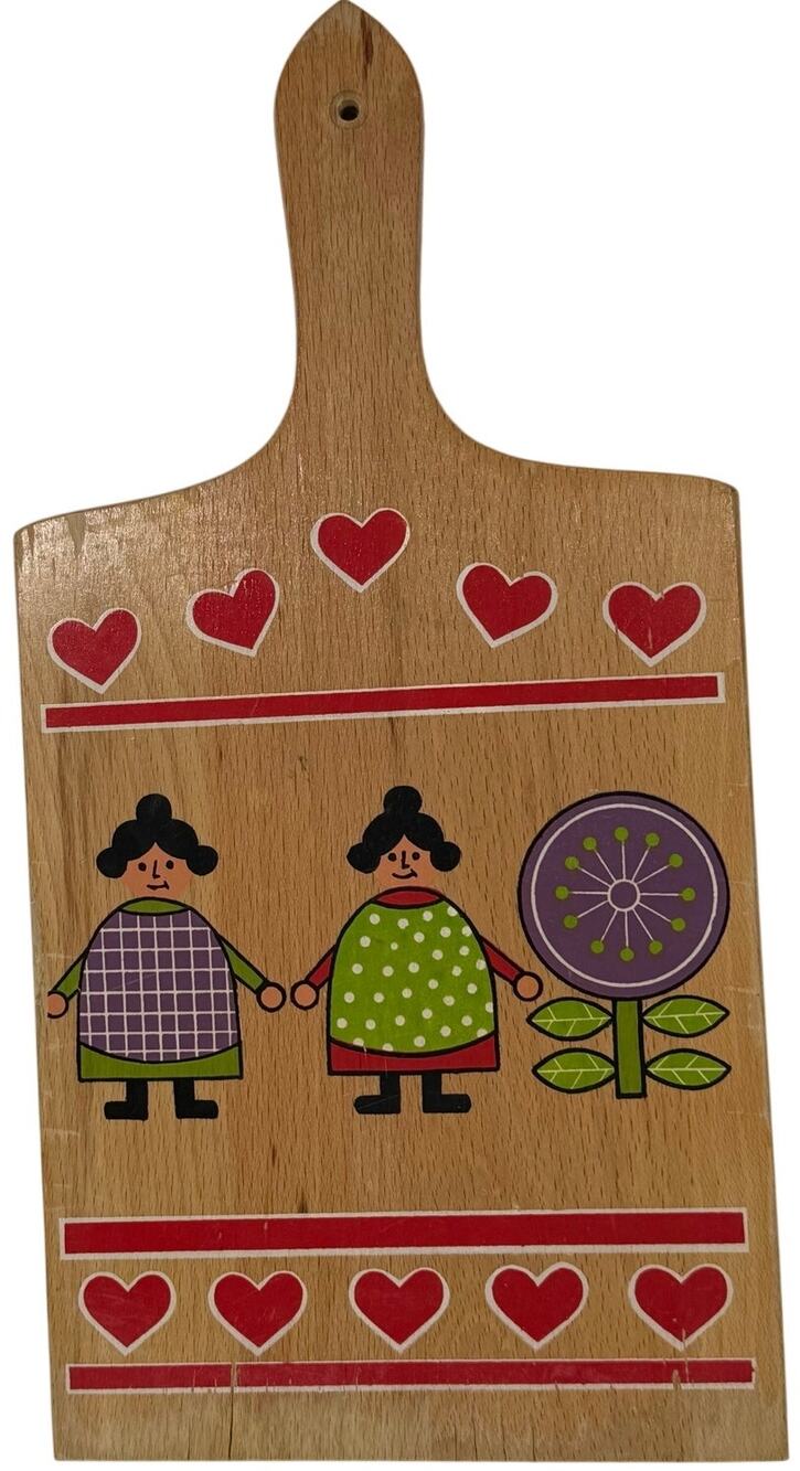 Vintage 60s Wooden Cutting Board Folk Art Dutch Girl Design 14"x7" Kitchen Decor